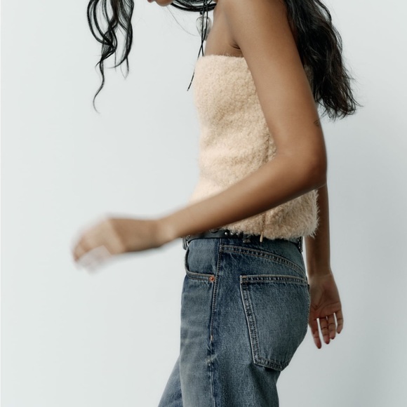 Zara NWT structured fuzzy / furry strapless tube top - Picture 5 of 8